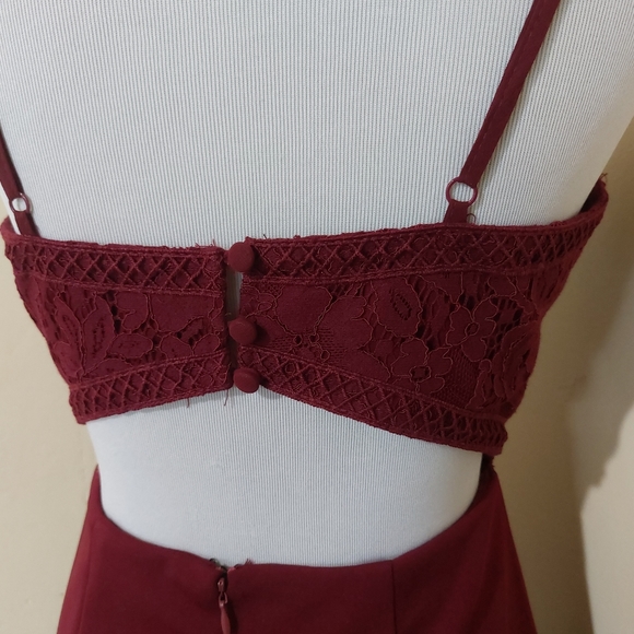 Lulu's Late Night Snack Wine Red Lace Backless Bodycon Event Dress Womens Small - Picture 8 of 14